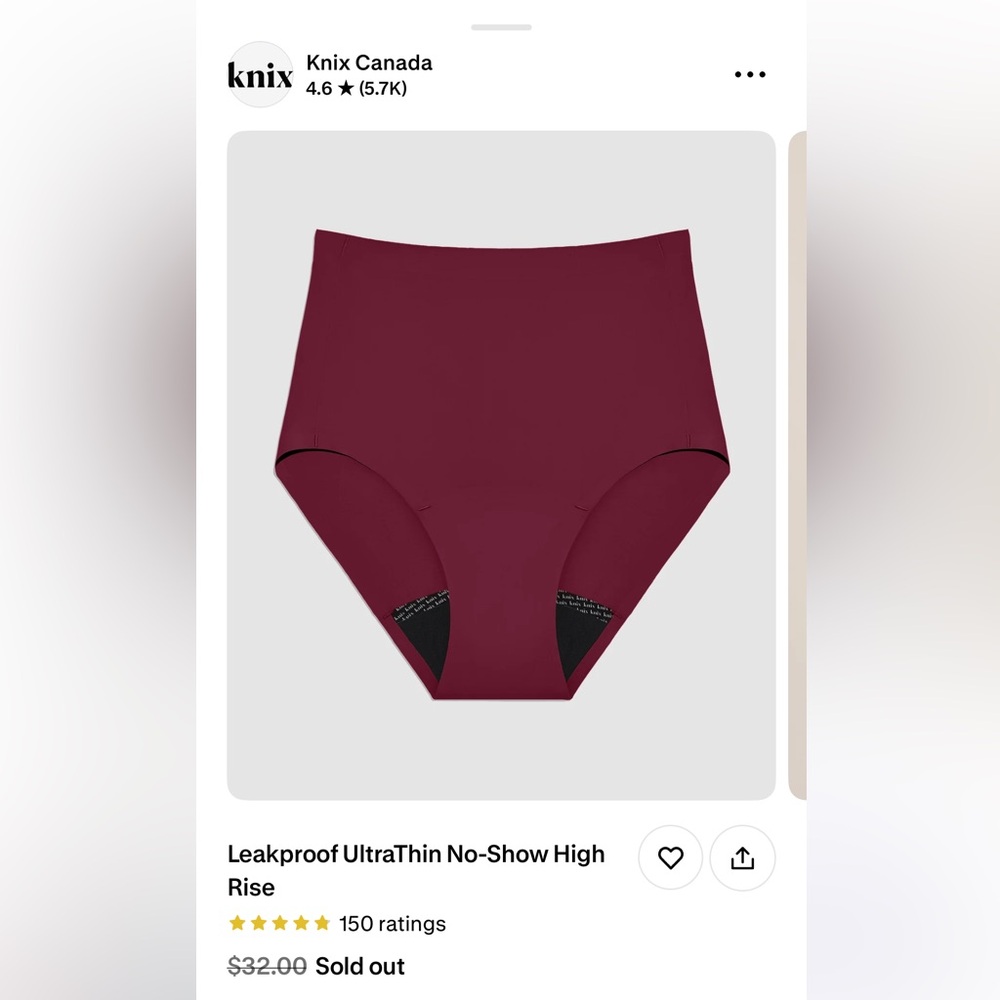 Knix Leakproof UltraThin No-Show High Rise Panties - Burgundy